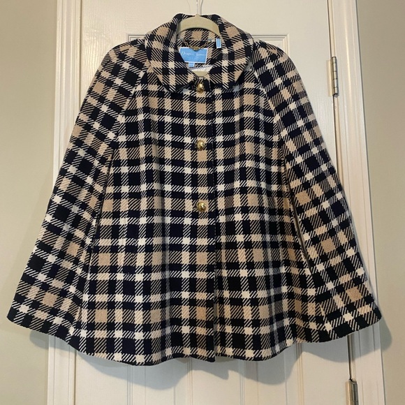 Draper James Plaid Cape with Gold Buttons S/XS - Picture 2 of 7